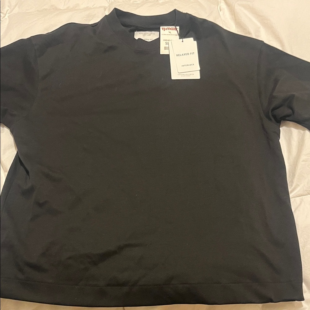 Denim & Flower Black Relaxed Fit Crew Neck